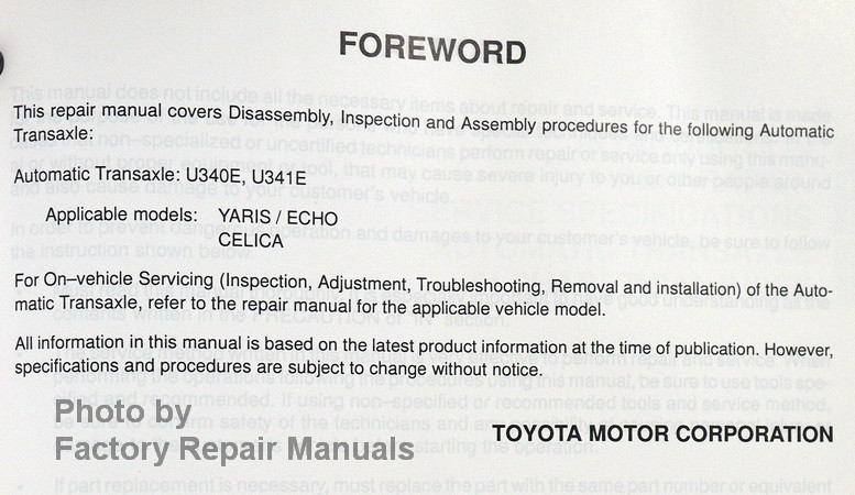 20002006 Toyota Celica GT, Echo, Xa, Xb Automatic Transmission Repair