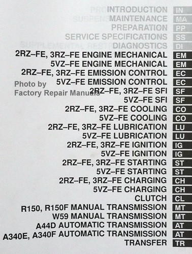 2001 TACOMA FACTORY SERVICE MANUAL visual data 2