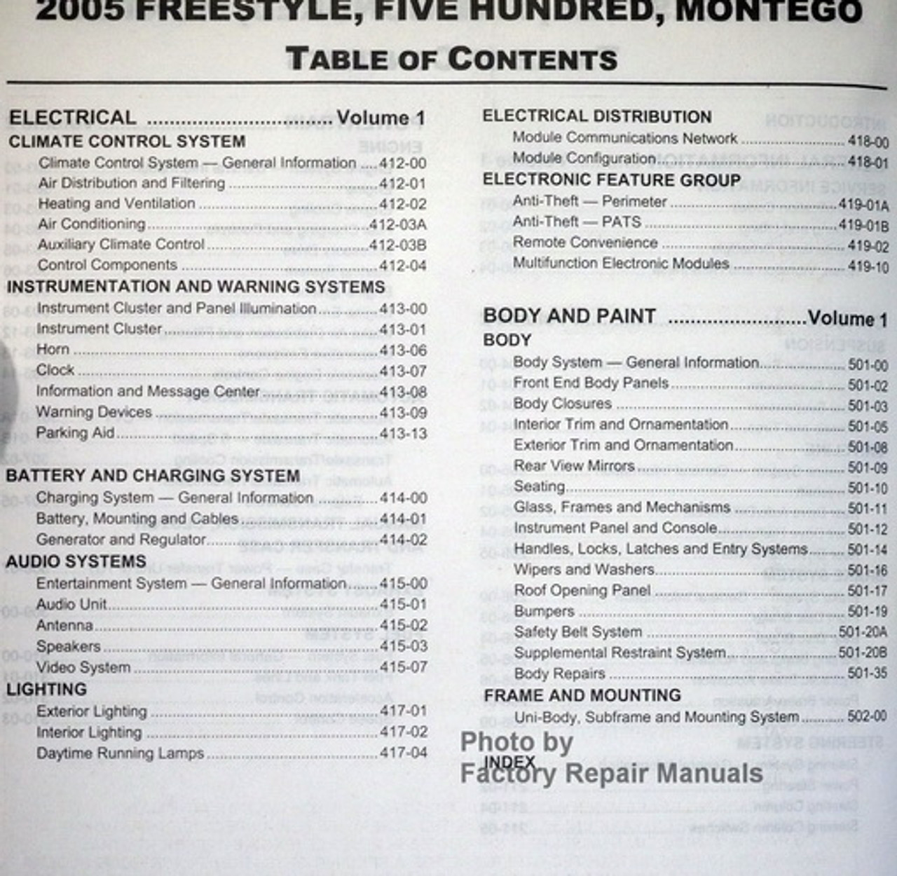 2005 Ford Freestyle Five Hundred Mercury Montego Factory Shop Service Manual Set Factory Repair Manuals