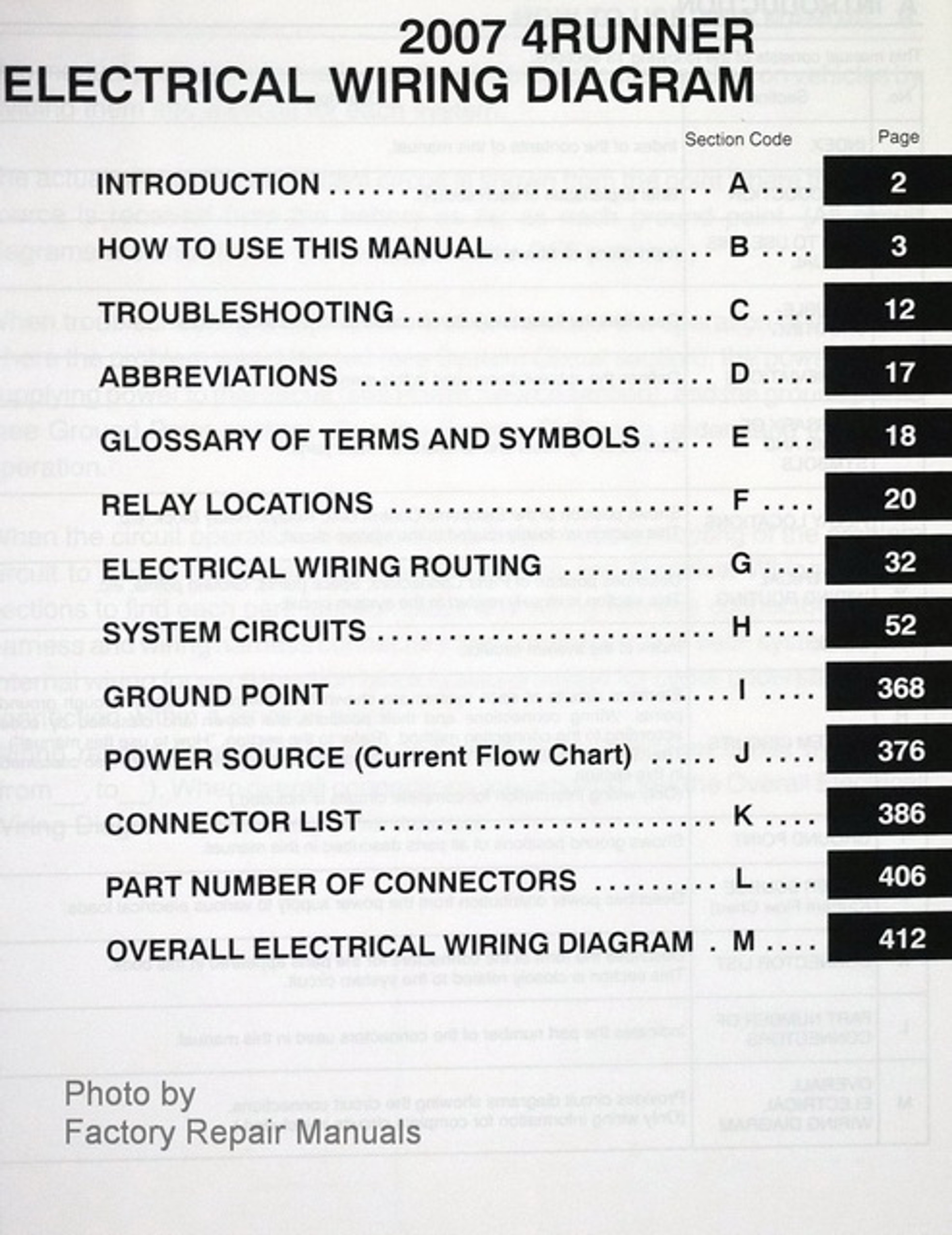 2007 Toyota 4Runner Electrical Wiring Diagrams Original Factory Manual