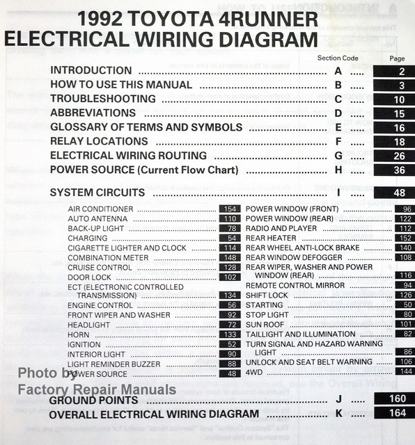 1992 Toyota 4Runner Electrical Wiring Diagrams Original - Factory