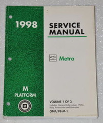 1998 Chevrolet Geo Metro Factory Shop Service Manual - Volume 1 Body and Electrical