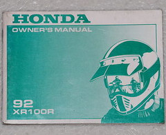 1992 HONDA XR100R Owners Manual XR 100 R Motorcycle Original Dealer Owner's