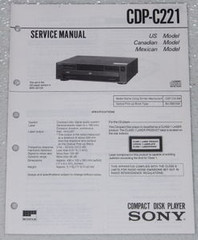 SONY CDP-C221 Compact Disc CD Player Service Manual & Parts List Original Repair