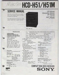 SONY FH-B510 MHC-510 HCD-H51 Compact Stereo System Service Manual & Parts List