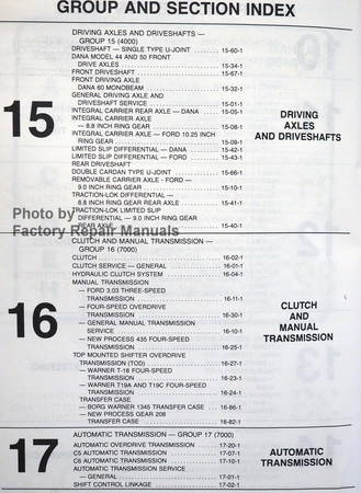 1986 Ford Light Duty Truck Shop Manual Table of Contents Body Chassis Electrical 2