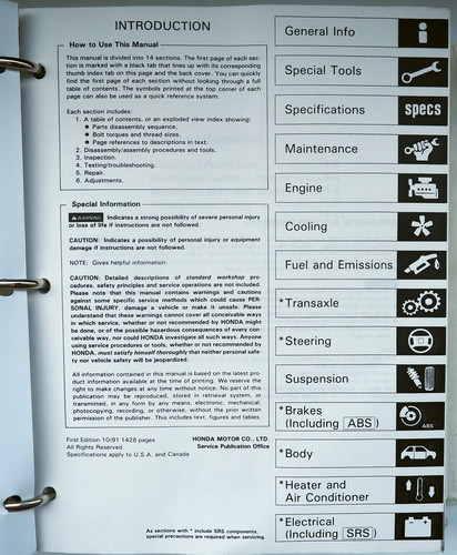 1992 Honda Prelude Service Manual 