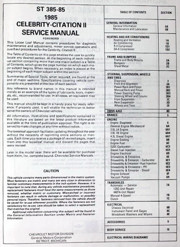 1985 Chevrolet Celebrity/Citation II Shop Manual