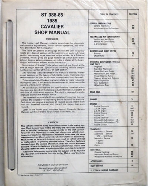1985 Chevrolet Cavalier Shop Manual
