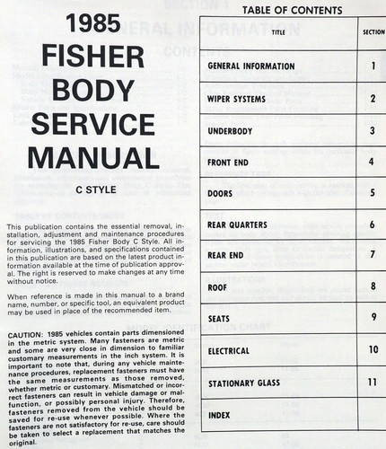 1985 Fisher C Style Service Manual Table of Contents