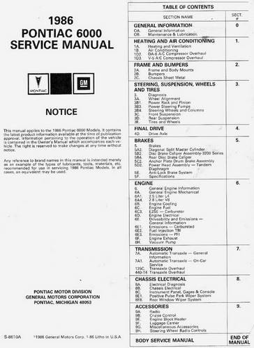 1986 Pontiac 6000 Service Manual