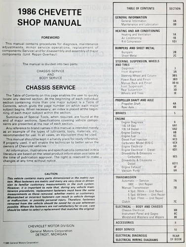 1986 Chevrolet Chevette Shop Manual