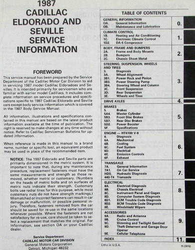1987 Cadillac  Eldorado and Seville Service Information Manual