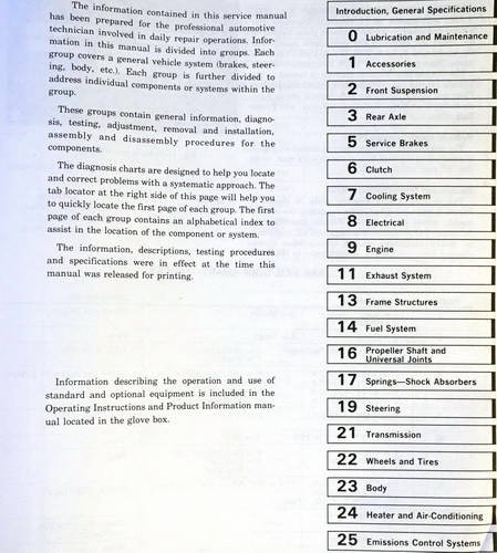 1986 Dodge Truck D & W Ramcharger Service Manual Table of Contents