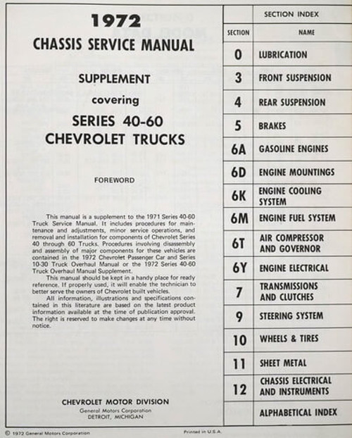 1972 Chevrolet Series 40-60 Truck Supplement Service Manual