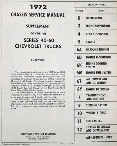 1972 Chevrolet Series 40-60 Truck Supplement Service Manual