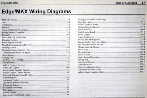 2007 Ford Edge, Lincoln MKX Wiring Diagrams Table of Contents