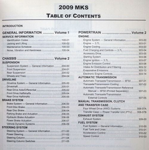 2009 Lincoln MKS Workshop Manual Volume 1 and 2