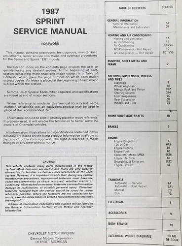 1987 Chevrolet Sprint Service Manual