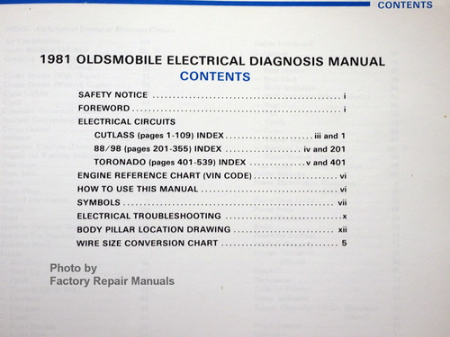 1981 Oldsmobile Electrical Troubleshooting Manual Table of Contents