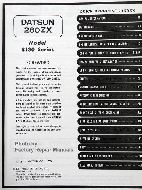 1983 Datsun 280ZX Service Manual Table of Contents