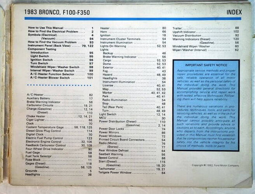1983 Ford Bronco F100 F150 F250 F350 Electrical & Vacuum Troubleshooting Manual Original