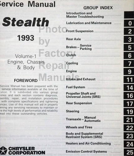 1993 Dodge Stealth Service Manual Table of Contents 1
