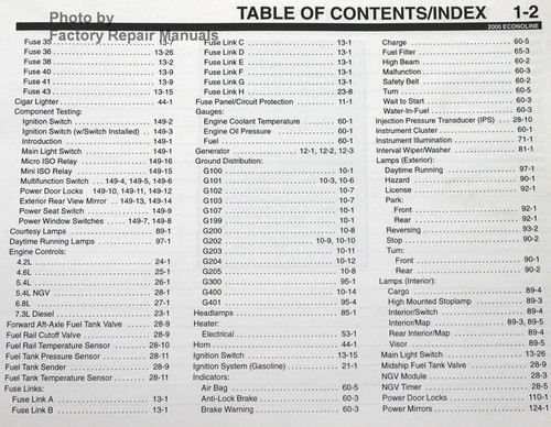 2000 Econoline Club Wagon Ford Wiring Diagrams Table of Contents 2