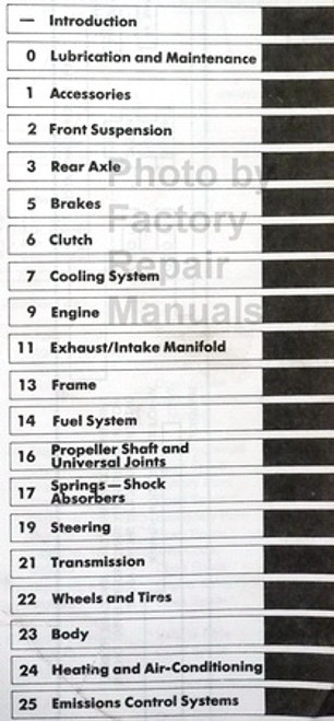 1990 Jeep Service Manual Engine, Chassis, Body Service Manual Table of Contents