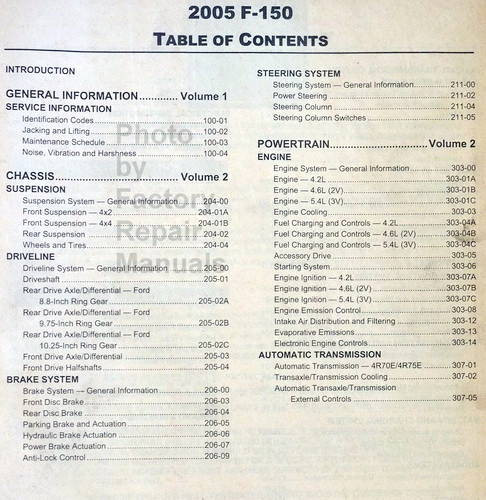 2005 Ford F150 Workshop Manual Table of Contents 1