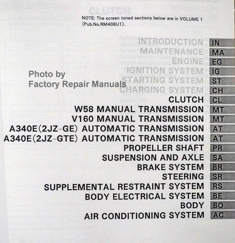 1995 Toyota Supra Repair Manual Table of Contents 2