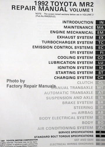 1992 Toyota MR2 Repair Manual Table of Contents 1