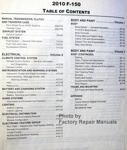 Ford 2010 F-150 Workshop Manual Table of Contents 1