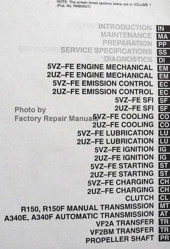 2001 Toyota Tundra Repair Manual Table of Contents 2
