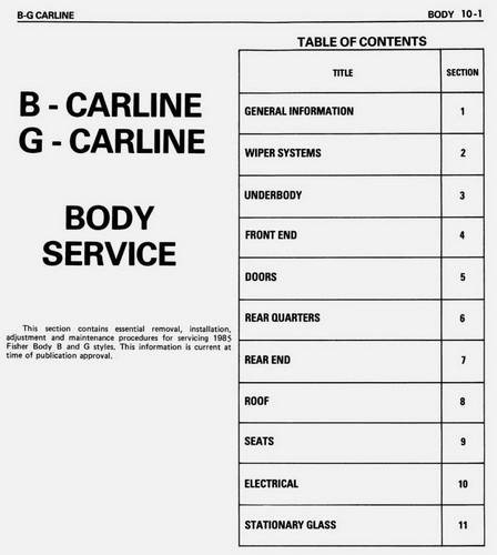 1984 Chevrolet Impala Caprice Malibu Monte Carlo El Camino Shop Manual