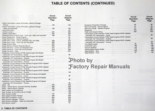 1993 Sierra Yukon Suburban Crew Cab and 3500 HD Electrical Diagrams & Diagnosis Manual Table of Contents 2