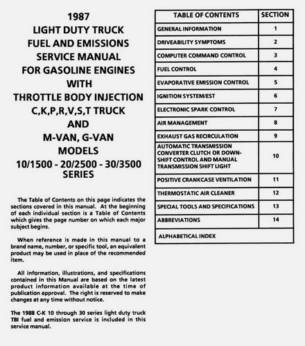 1987 GMC Pickup Truck Suburban Jimmy Van Fuel, Driveability and Emissions Manual