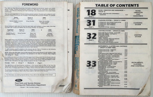 1985 Ford Car Shop Manual Continental, Mark VII, Thunderbird/Cougar, LTD/Marquis, Mustang/Capri 2 Volumes