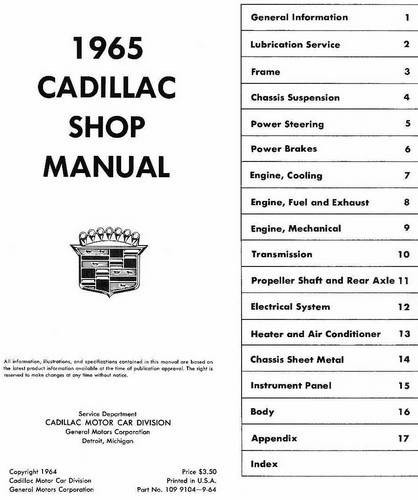 1965 Cadillac Shop Manual Table of Contents