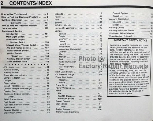 1989 Econoline Ford Electrical & Vacuum Troubleshooting Manual Table of Contents