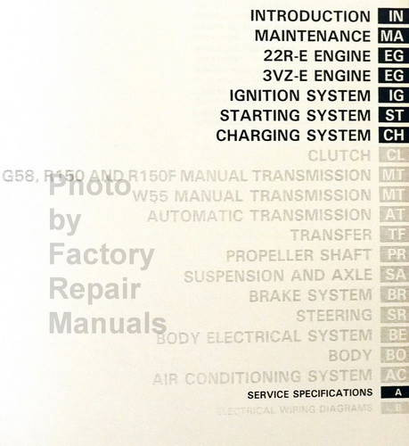 1993 Toyota Truck Repair Manual Table of Contents 1