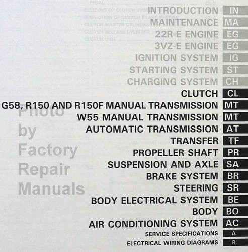 1993 Toyota Truck Repair Manual Table of Contents 2