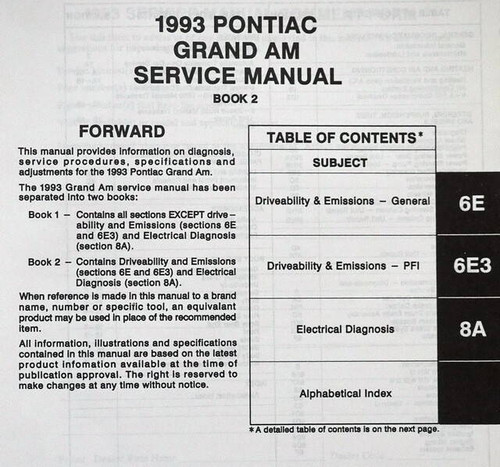 1993 Pontiac Grand Am Service Manual Volume 1, 2