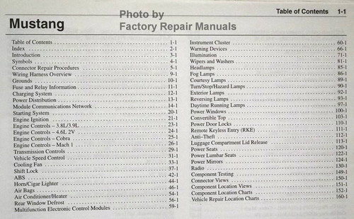 2004 Ford Mustang Wiring Diagrams Table of Contents