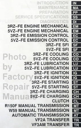 1999 Toyota 4Runner Repair Manual Table of Contents 2