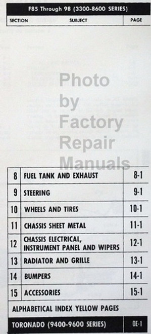 1967 Oldsmobile F-85, Vista Cruiser, Cutlass, Delmont, Delta, Ninety Eight, Toronado Chassis Service Manual Table of Contents 2