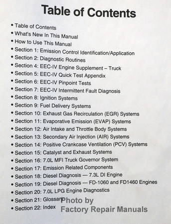 1996 Ford Truck Powertrain Control/Emissions Diagnosis Service Manual On Board Diagnostics Table of Contents