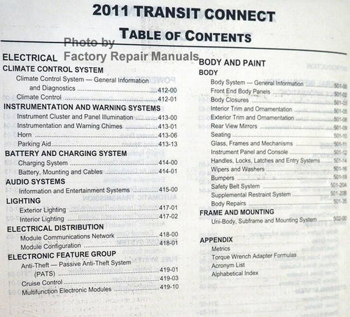 Ford 2011 Transit Connect Workshop Manual Table of Contents 1