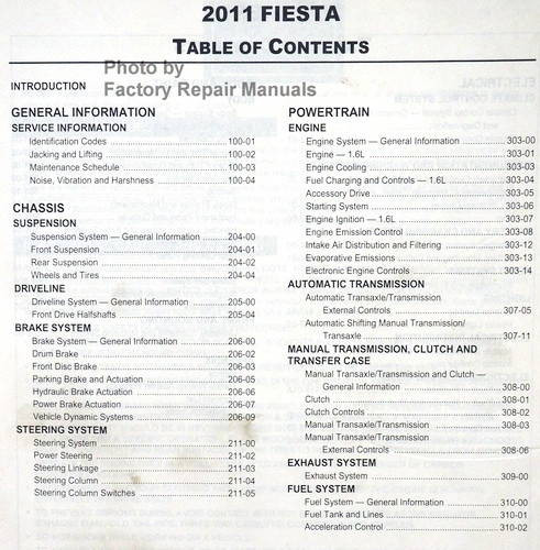 2011 Ford Fiesta Service Manual Table of Contents 1