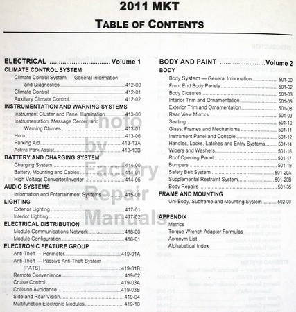 Lincoln 2011 MKT Workshop Manual Table of Contents  2